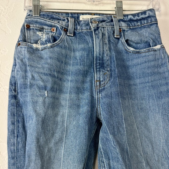 Abercrombie & Fitch Jeans Denim High Rise Mom Medium Wash Blue Solid Cotton Knit - Picture 5 of 9